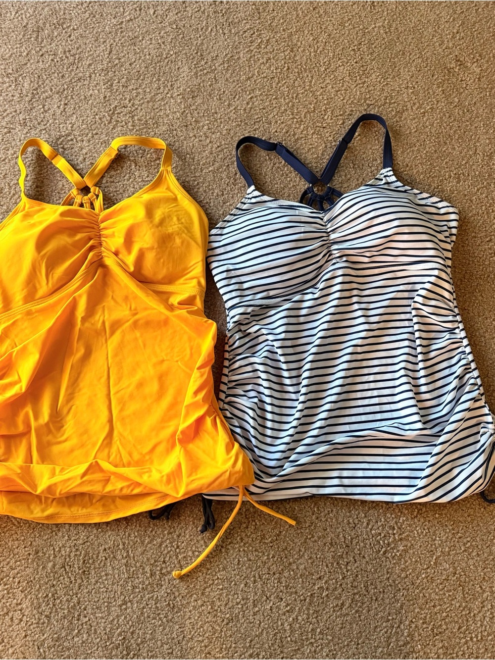 Maternity Bright Yellow & Navy Stripe Tankini Tops
